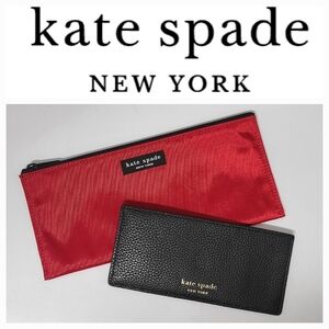 Kate Spade NY Red Vinyl Accessory Pouch & Black Pebbled Leather Card Case Set